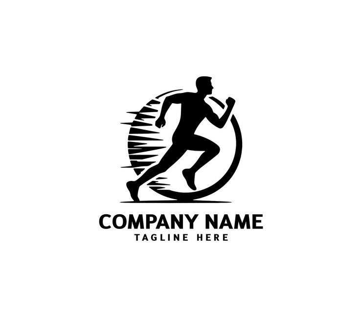 Logotipo de silueta del hombre de carrera Logotipo de maratón negro Velocidad Correr Concepto Correr vector deportivo del club