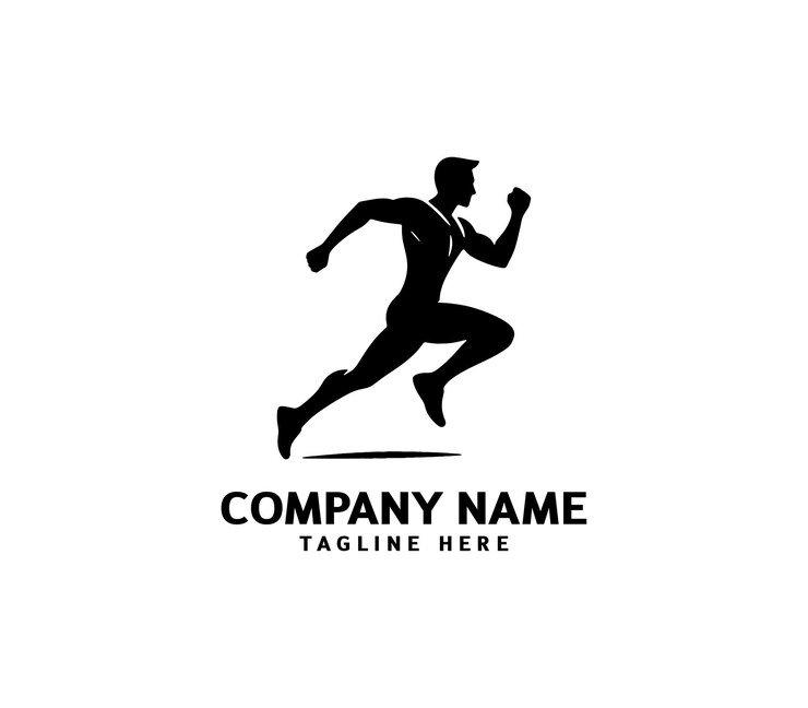 Logotipo de silueta del hombre de carrera Logotipo de maratón negro Velocidad Correr Concepto Correr vector deportivo del club