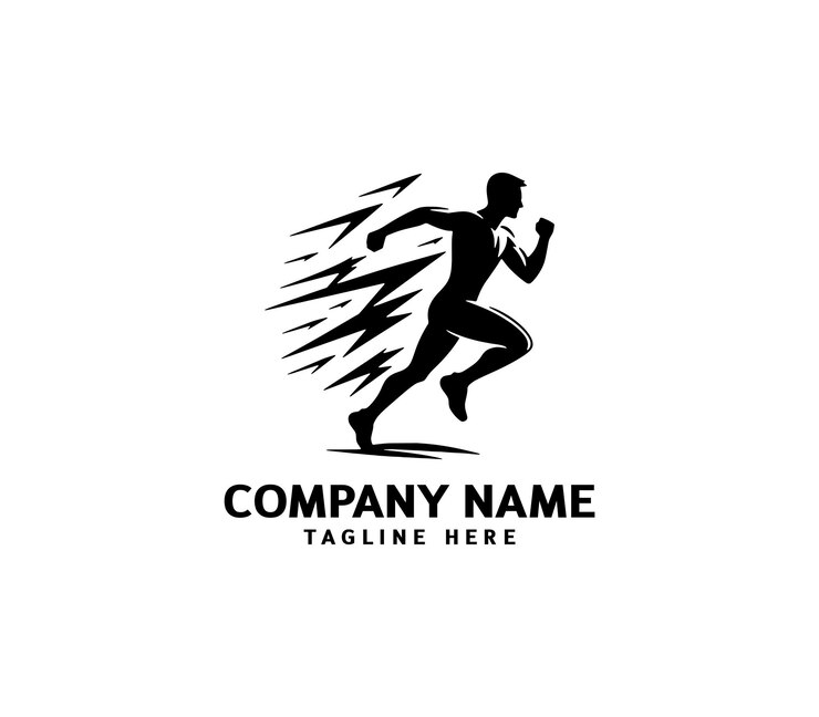 Logotipo de silueta del hombre de carrera Logotipo de maratón negro Velocidad Correr Concepto Correr vector deportivo del club