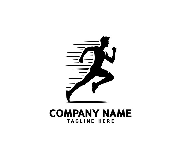 Logotipo de silueta del hombre de carrera Logotipo de maratón negro Velocidad Correr Concepto Correr vector deportivo del club