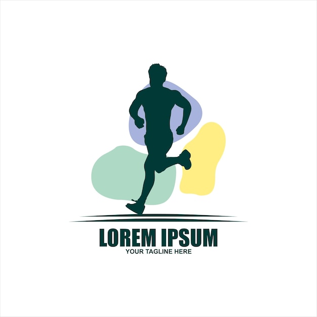 Logotipo de silueta de hombre corriendo con cinta de acabado Plantilla de logotipo de maratón club de corredores o club deportivo