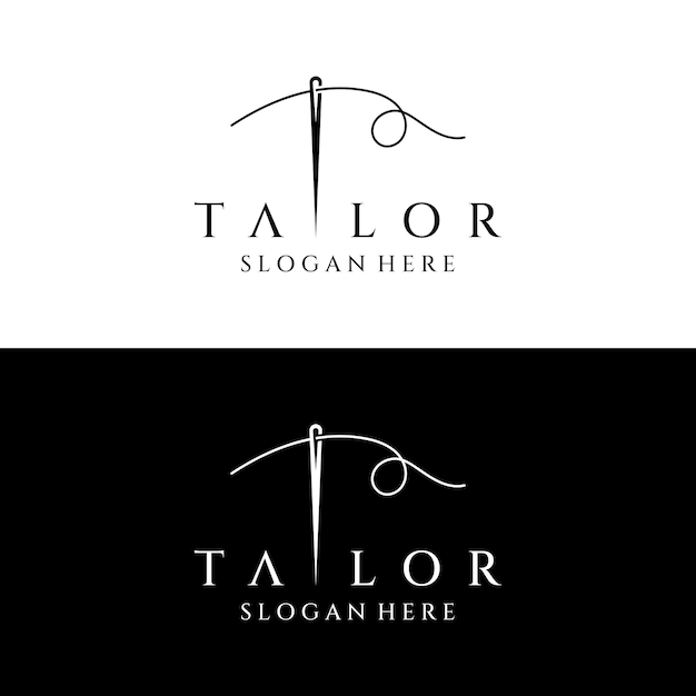 Logotipo de silueta a medida con hilo de aguja benik y marcas de máquina de coser Diseño de logotipo para boutiques de moda de sastres y otras empresas de ropa Con diseño de ilustración vectorial