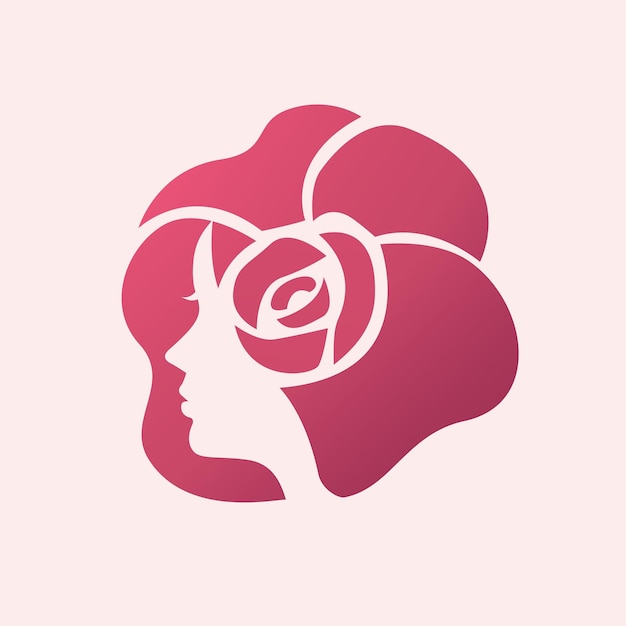 Logotipo de silueta de mujer logotipo de cara aislada de flor de corazón