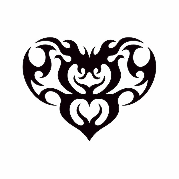 Logotipo del símbolo del amor del corazón en la ilustración del vector del diseño del tatuaje de la plantilla tribal del fondo blanco