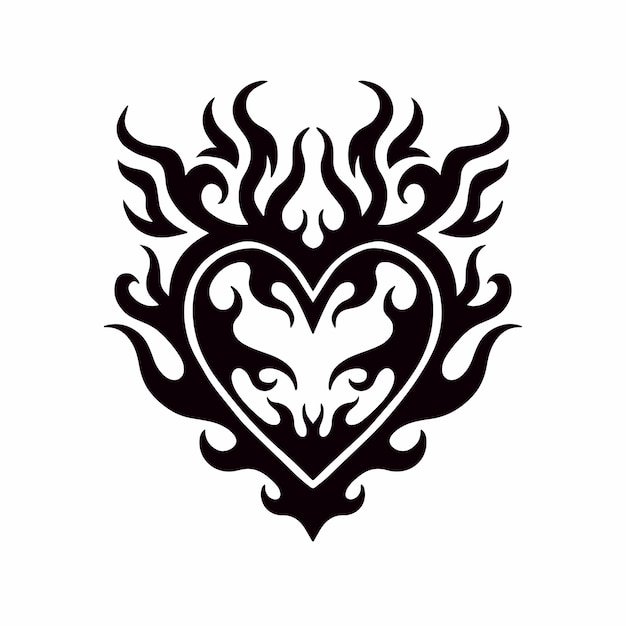 Logotipo del símbolo del amor del corazón llameante en la ilustración del vector del tatuaje de la plantilla tribal del fondo blanco