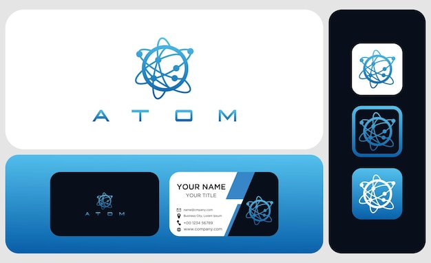 logotipo de símbolo de átomo científico y plantilla de tarjeta de visita icono simple