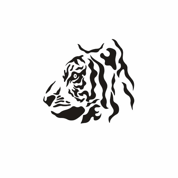 Logotipo de símbolo de cabeza de tigre sobre fondo blanco Vector plano de plantilla de diseño de tatuajes tribales de animales salvajes