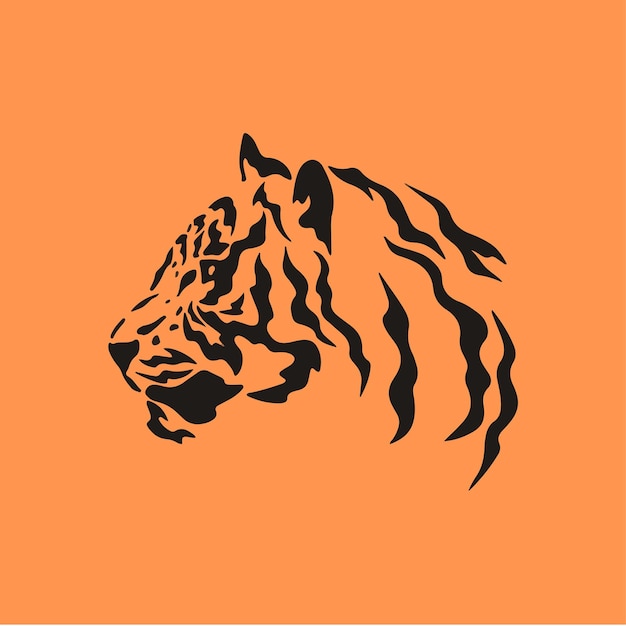 Vector logotipo de símbolo de cabeza de tigre sobre fondo naranja plantilla de diseño de tatuajes tribales de animales salvajes vector plano