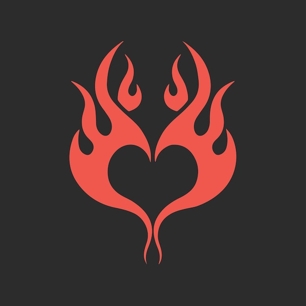 Logotipo de símbolo de corazón de amor llameante rojo sobre fondo negro Tribal Decal Stencil Tattoo Vector Design