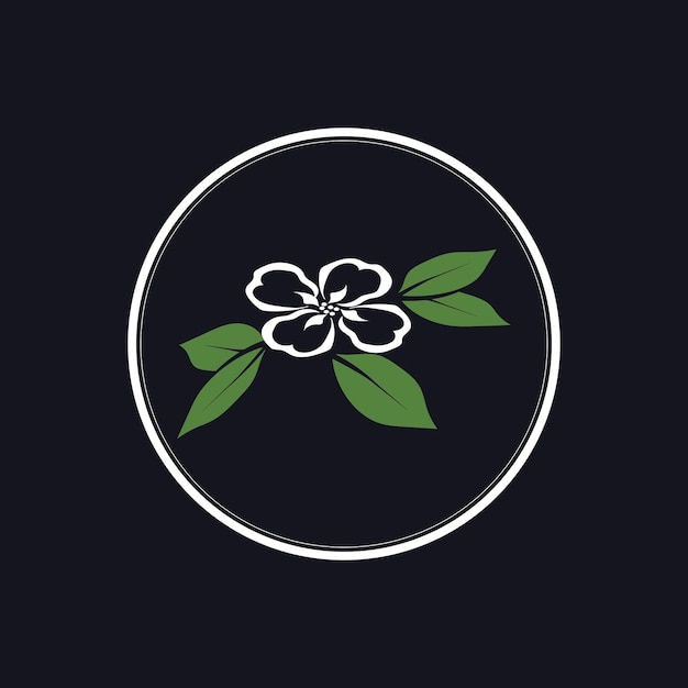 Vector logotipo y símbolo de flor de jazmín sobre fondo negro.