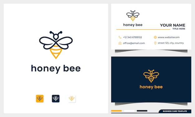 Logotipo de símbolo de icono creativo de miel de abeja con estilo de arte lineal y plantilla de tarjeta de visita