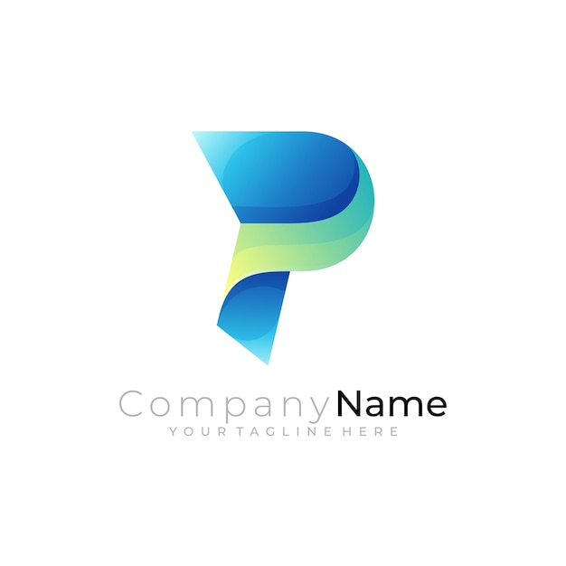 Logotipo de símbolo P con diseño colorido vector azul color estilo simple