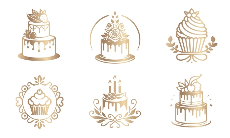 Vector logotipo símbolo vectorial pastel dulce pastel de copa confitería confitería dulce tortilla de boda novia