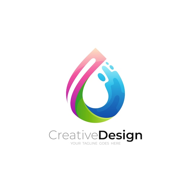 Vector logotipo simple abstracto con diseño de gota de agua icono de gota colorido fresco