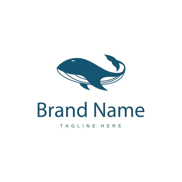 Logotipo simple de ballena Diseño de silueta de animal marino Concepto de océano profundo Ilustración de plantilla de animal de mar grande
