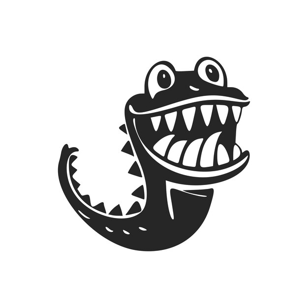 Logotipo simple en blanco y negro con cocodrilo atractivo y alegre