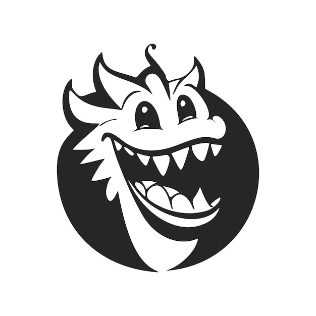 Logotipo simple en blanco y negro con un encantador cocodrilo alegre