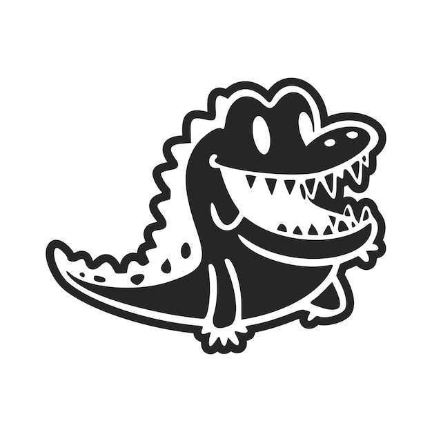 Logotipo simple en blanco y negro con un lindo cocodrilo alegre