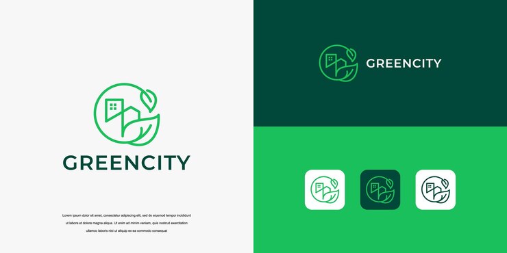 Vector logotipo simple edificio de ciudad verde concepto de diseño de logotipo