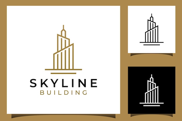 Logotipo simple de la geometría abstracta de la ciudad de la torre. símbolo de construcción de estilo lineal o concepto de icono para propiedad, hotel, apartamento, logotipo inmobiliario