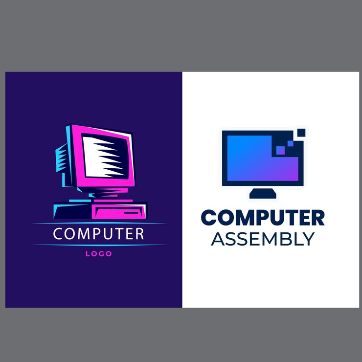 Vector logotipo simple y moderno para una tienda de computadoras de una empresa de tecnología o una empresa de comunicaciones