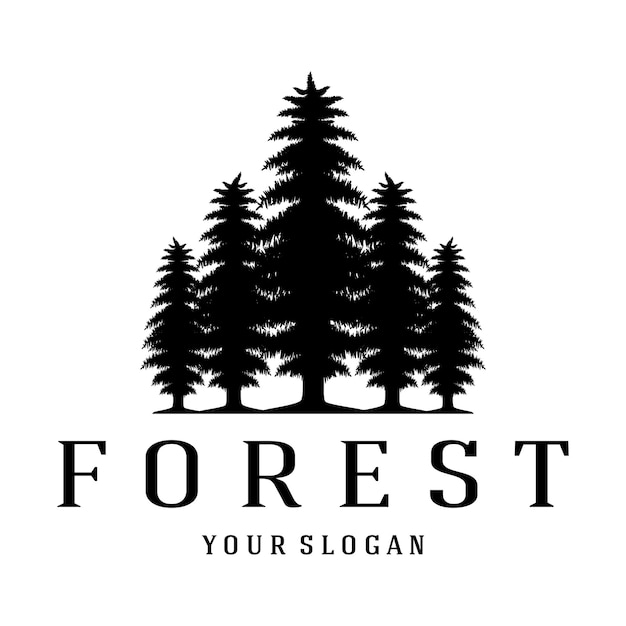 logotipo simple de pino y abeto siempre verde para el bosque de pinos aventureros acampando insignias de naturaleza y vector comercial