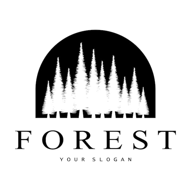 logotipo simple de pino y abeto siempre verde para el bosque de pinos aventureros acampando insignias de naturaleza y vector comercial