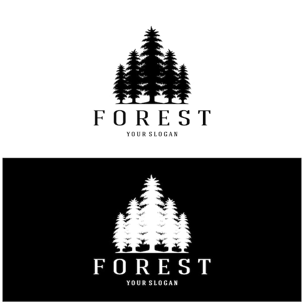 logotipo simple de pino y abeto siempre verde para el bosque de pinos aventureros acampando insignias de naturaleza y vector comercial