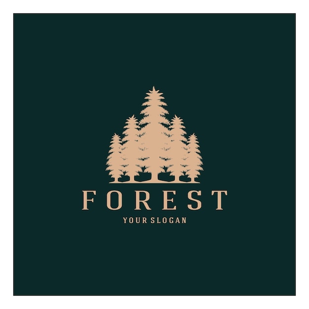 logotipo simple de pino y abeto siempre verde para el bosque de pinos aventureros acampando insignias de naturaleza y vector comercial
