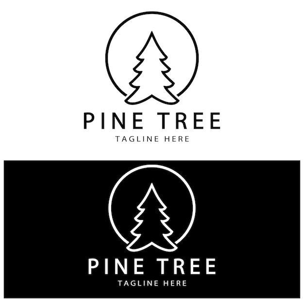 Logotipo simple de pino o abetosiempre verdepara aventureros de bosque de pinoscampinginsignias de naturaleza y negocios