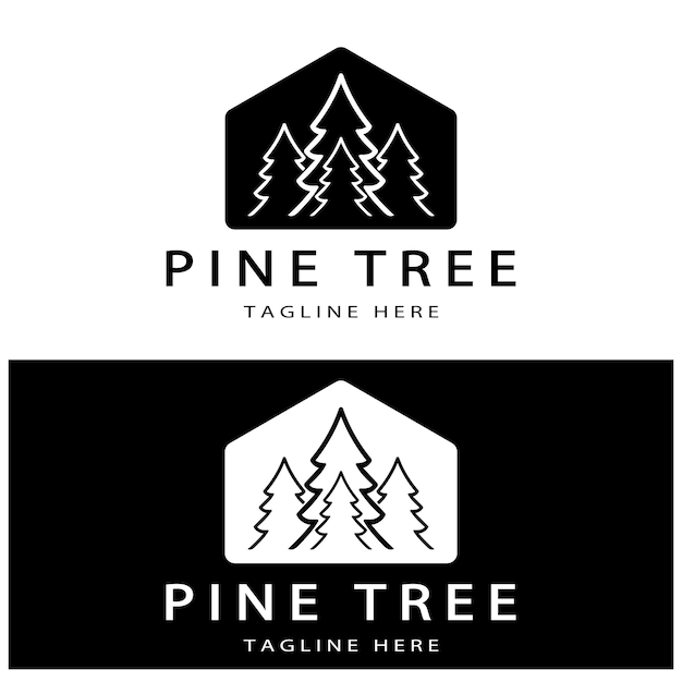 Logotipo simple de pino o abetosiempre verdepara aventureros de bosque de pinoscampinginsignias de naturaleza y negocios
