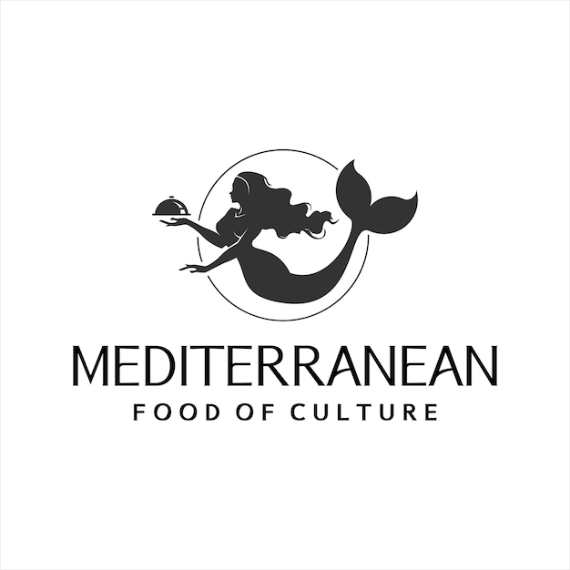 Logotipo de sirena con placa de comida de plato de comida