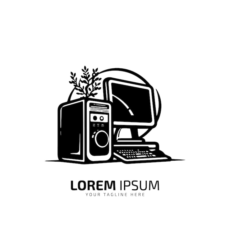 Vector un logotipo de sistema informático con plantilla de diseño de icono de silueta vectorial de ratón aislada