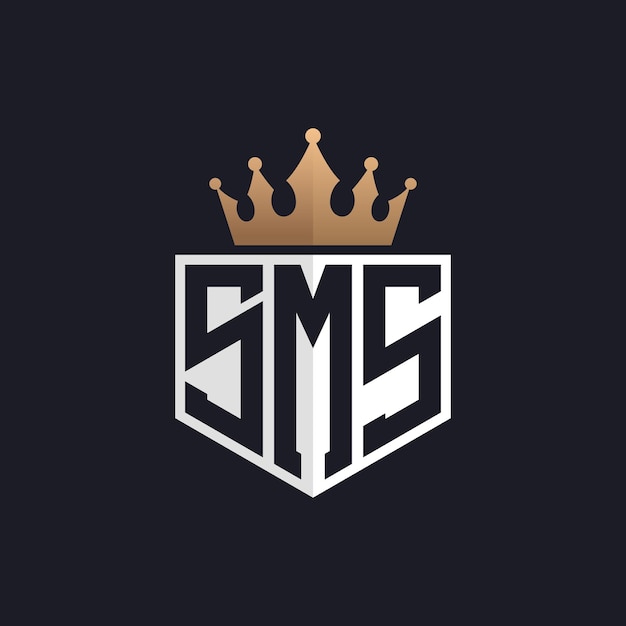 Logotipo de SMS de lujo con corona Iniciales elegantes Logotipo de letra de SMS para marcas exclusivas Monograma de SMS de letra para empresas de alta gama