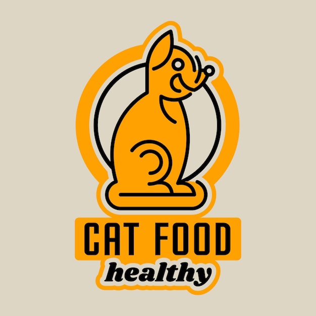 Logotipo sobre el tema de la comida para gatos cuidar de una mascota gato en pleno crecimiento representado en el perfil ilustración vectorial estilo de línea