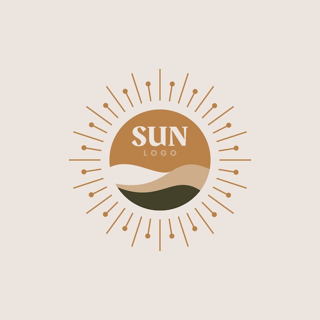 Logotipo de sol boho de diseño plano