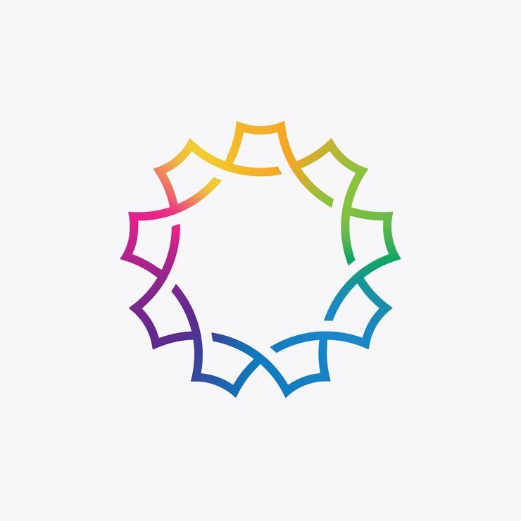 Logotipo de sol geométrico abstracto con color arcoíris que se ve único y llamativo.