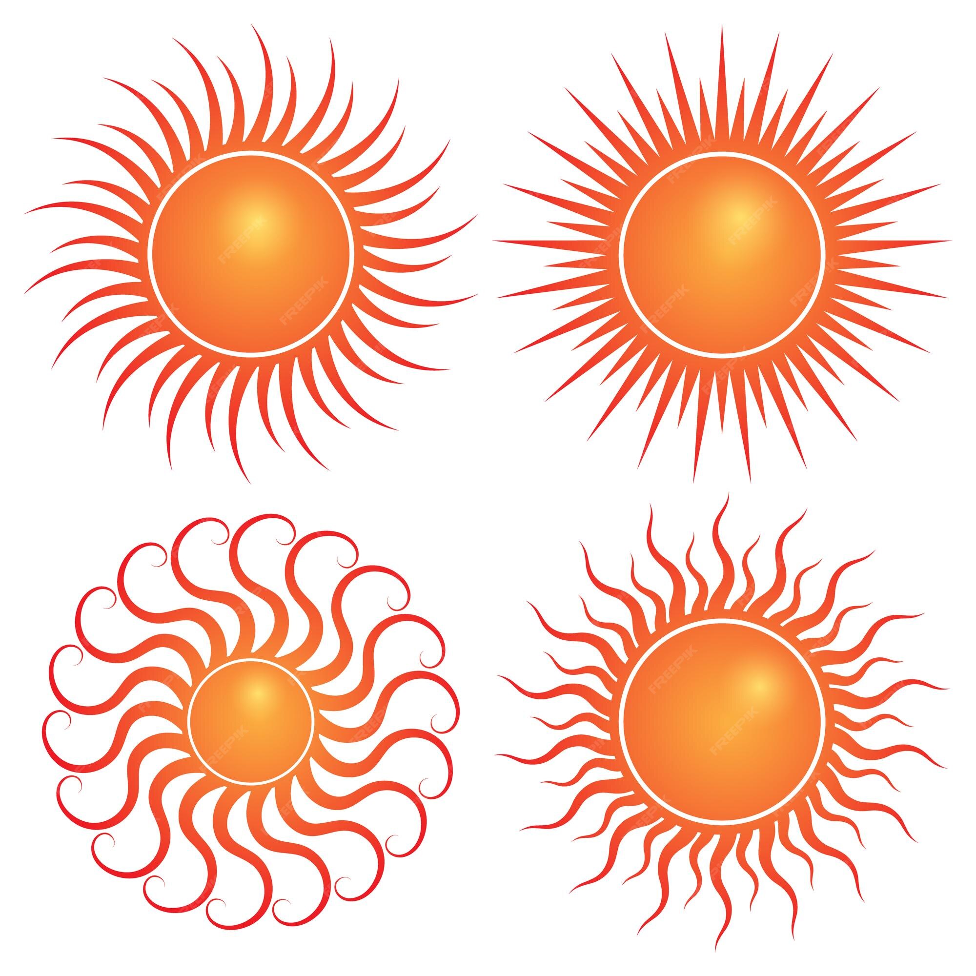 Logotipo de sol naranja sobre fondo blanco. Vector Premium
