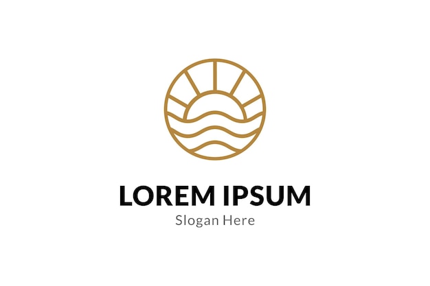 El logotipo del sol y las olas en un elegante estilo de diseño lineal