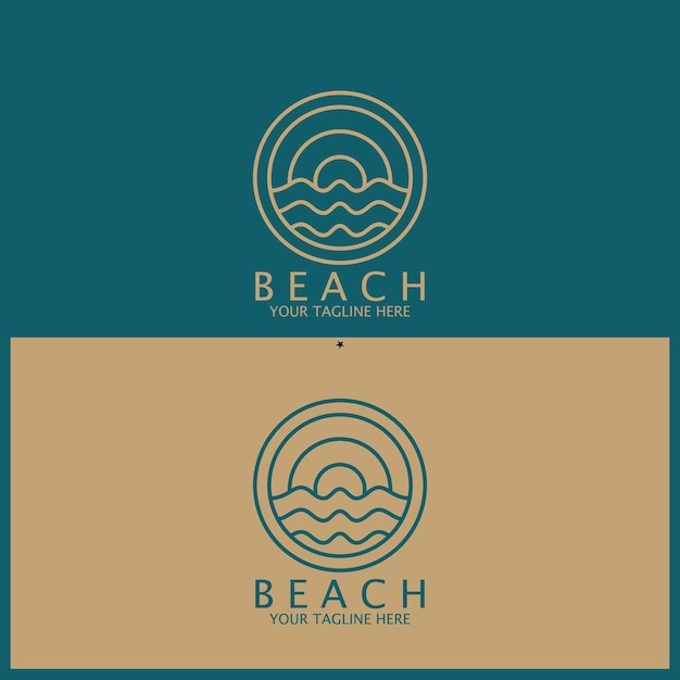 Vector logotipo de sol y onda minimalista y plantilla vectorial