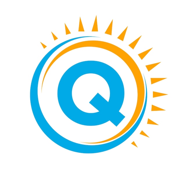Logotipo solar en la letra Q Concepto con icono del sol Símbolo del sistema solar