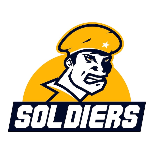 Logotipo Soldado estadounidense Cap imagen facial una forma especial El emblema sobre el tema de la batalla de guerra Ilustración vectorial Estilo plano