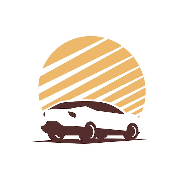 Vector logotipo de sombra de coche familiar simple y elegante con fondo de sol