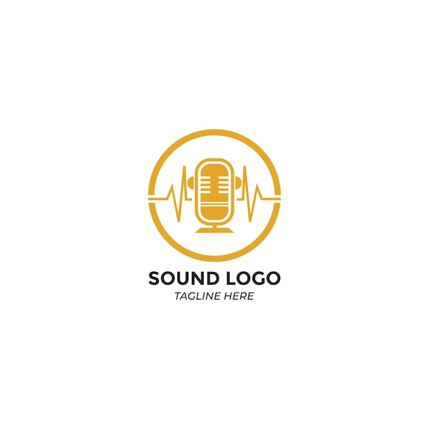 Logotipo de sonido con tono de onda y combinación de micrófono conceptual