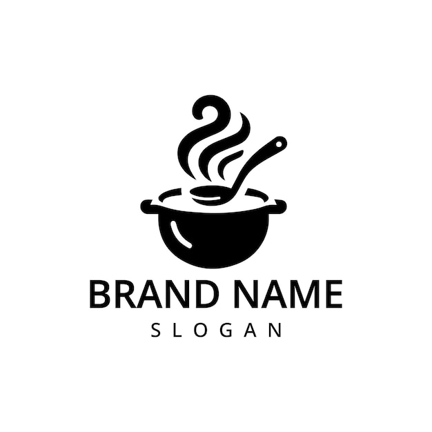 Logotipo de la sopa Símbolo de la caldera silueta negra Ilustración de utensilios de cocina negros sobre fondo blanco