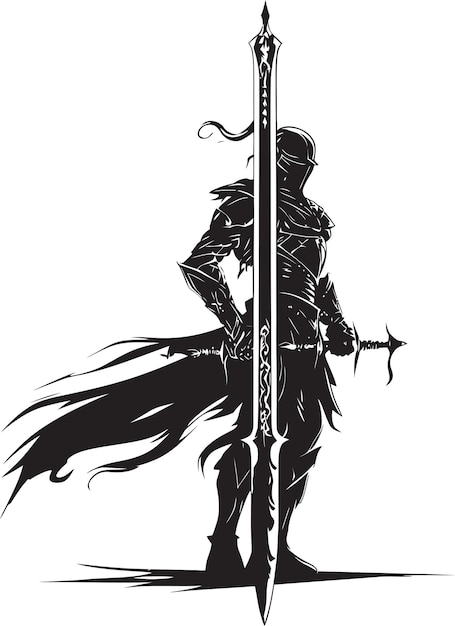 El logotipo Steadfast Sentinel Black del soldado caballero con la espada en alto en Vector Defenders Valor Knight S