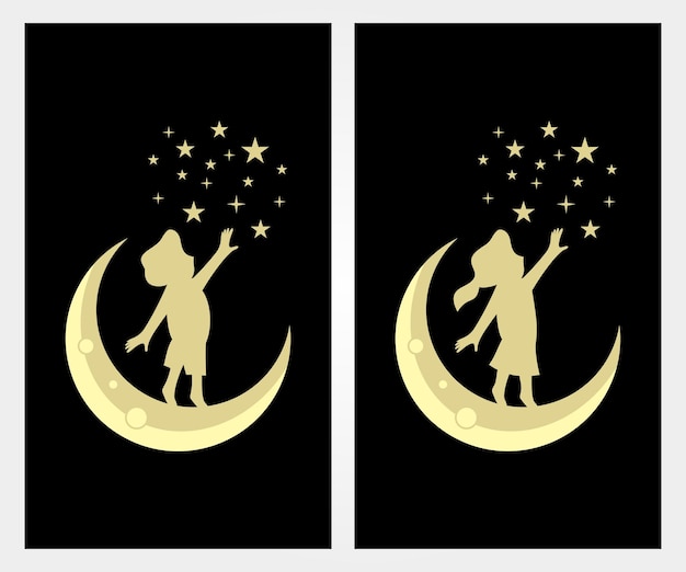 Logotipo de sueño infantil, niño con estrella luna vector premium