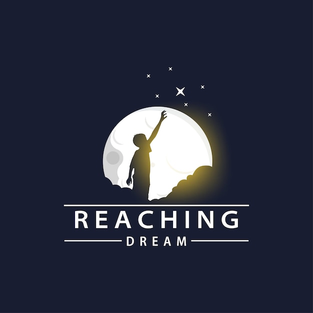Logotipo de sueño de los niños Diseño de inspiración de sueño Aprendizaje divertido Alcanzo de estrellas Vector de los niños Estampa de logotipo de sueño