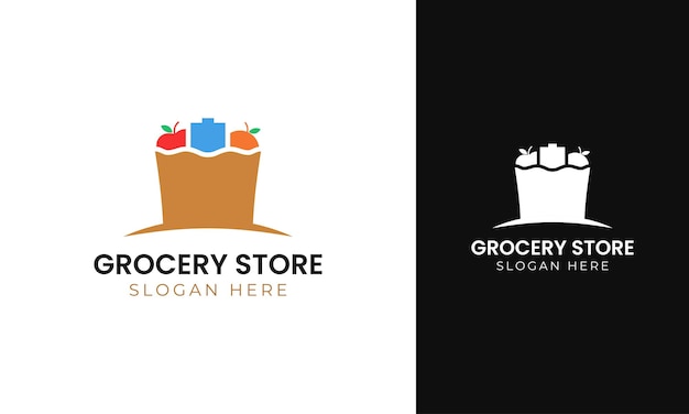 Logotipo de supermercado con concepto de bolsa de papel