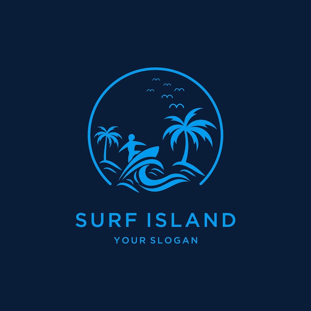 Logotipo de surf beach con diseño monocromático en color